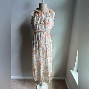 Le Ragazze Womens Sleeveless SpringDress Floral Silk Midi from Italy